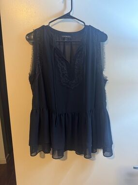 Lane Bryant Black Lace-Trim Sleeveless Peplum Camisole